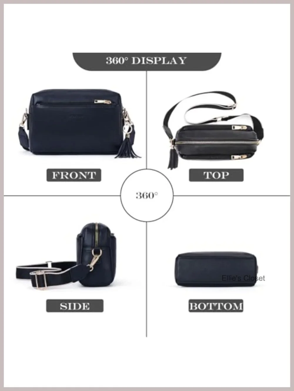 Vegan PU Leather Triple Zip Small Crossbody Bag with Card Slots